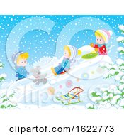 Poster, Art Print Of Children Playing On A Sled Hill