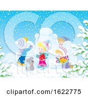 Poster, Art Print Of Children Building A Structure With Snow