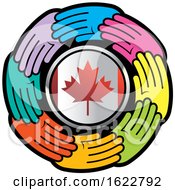 Colorful Hands Around A Canadian Flag Circle