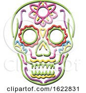 Poster, Art Print Of Tattoo Sugar Skull In Neon Style