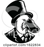 Poster, Art Print Of Duck-Billed Platypus Tophat Woodcut Black And White
