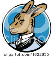 Poster, Art Print Of Wallaby Wearing Business Suit Circle Woodcut Color