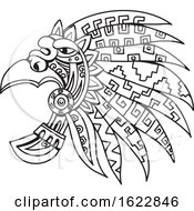 Poster, Art Print Of Aztec Feathered Headdress Drawing Black And White
