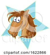 Poster, Art Print Of Cartoon Brown Horse Face Over A Star