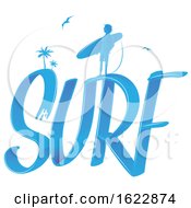 Silhouetted Surfer On The Word Surf by Domenico Condello