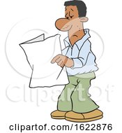 Poster, Art Print Of Cartoon Black Man Reading A Blank Paper