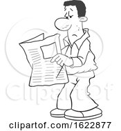 Poster, Art Print Of Cartoon Grayscale Black Man Reading The Newspaper
