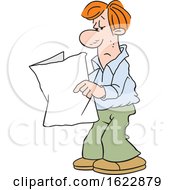 Poster, Art Print Of Cartoon White Man Reading A Blank Paper