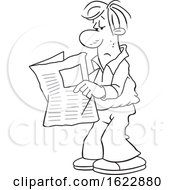 Poster, Art Print Of Cartoon Black And White Man Reading The Newspaper