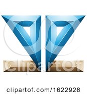Poster, Art Print Of Blue And Beige Or Gold 3d Geometric Mirrored Letter E