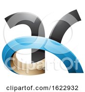 Poster, Art Print Of Black Blue And Beige 3d Curvy Letters A And K