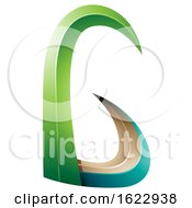 Poster, Art Print Of Green And Turquoise 3d Horn Like Letter G