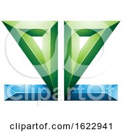 Poster, Art Print Of Blue And Green 3d Geometric Mirrored Letter E