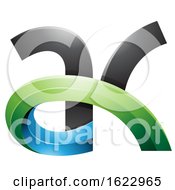Poster, Art Print Of Black Green And Blue 3d Curvy Letters A And K