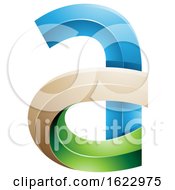 Poster, Art Print Of Blue Green And Beige 3d Curvy Letter A