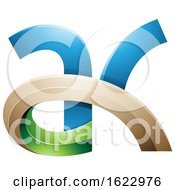 Poster, Art Print Of Blue Green And Beige 3d Curvy Letters A And K
