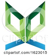 Green And Blue Butterfly Like Letter E