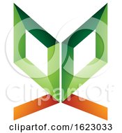 Green And Orange Butterfly Like Letter E