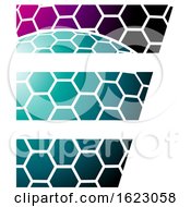 Black Turquoise And Magenta Honeycomb Pattern Letter E