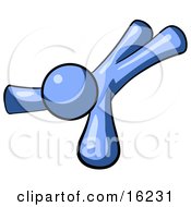 Injured Blue Man Lying On His Face And Stomach After Being Injured On The Job Or Someone Who Is Leaping For Something They Desire Clipart Graphic
