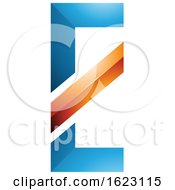 Poster, Art Print Of Blue And Orange Letter E With A Diagonal Line