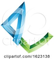 Poster, Art Print Of Green And Blue Letter E With Bended Joints