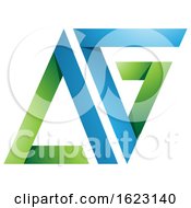Poster, Art Print Of Green And Blue Folded Triangular Letters A And G