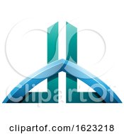 Poster, Art Print Of Blue And Turquoise Bridged Skyscraper Like Letters D And B