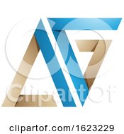Poster, Art Print Of Blue And Beige Folded Triangular Letters A And G