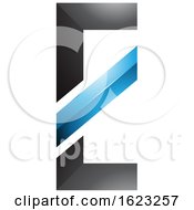 Poster, Art Print Of Blue And Black Letter E With A Diagonal Line
