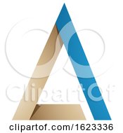 Poster, Art Print Of Beige Or Gold And Blue Folded Triangle Letter A