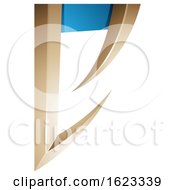 Beige Or Gold And Blue Arrow Shaped Letter E