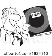 Poster, Art Print Of Cartoon Black And White Happy Business Man Holding A Good Report