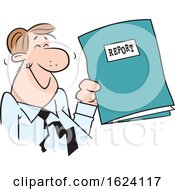 Poster, Art Print Of Cartoon Happy White Business Man Holding A Good Report