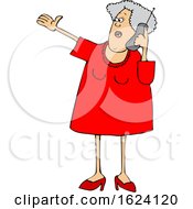 Poster, Art Print Of Cartoon White Senior Woman Gesturing And Talking On A Cell Phone