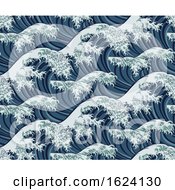 Poster, Art Print Of Japanese Great Wave Seamless Pattern Background