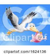 Stork Cartoon Pregnancy Myth Bird With Baby Girl by AtStockIllustration
