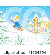 Poster, Art Print Of Boy Sledding Down A Hill On A Winter Day