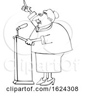 Cartoon Black And White Female Politician Speaking At A Podium