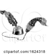 Poster, Art Print Of Two Quill Feather Pens And Inkwell