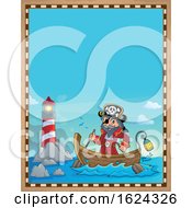 Poster, Art Print Of Pirate Captain In A Boat Parchment Border