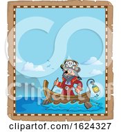 Poster, Art Print Of Pirate Captain In A Boat Parchment Border