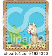Poster, Art Print Of Cute Llama In A Desert Border