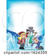 Poster, Art Print Of Children Making A Snowman Border