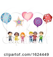 Poster, Art Print Of Stickman Kids Mylar Balloons Illustration