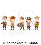 Poster, Art Print Of Stickman Kids Viking Outfit Illustration
