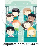 Kids Student Sing School Bus Illustration