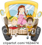 Poster, Art Print Of Kids Truck Sell Fruits Vegetables Illustration
