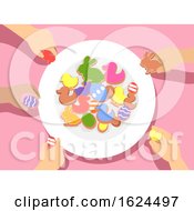 Poster, Art Print Of Kids Hands Plate Easter Party Treat Illustration