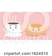 Poster, Art Print Of Mascot Coffee Donut Hold Hands Illustration